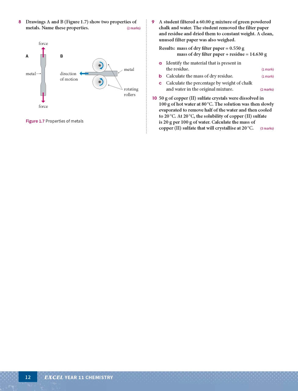 Sample page from the Excel Year 11 Chemistry Study Guide, as shown in the Pascal Press product gallery