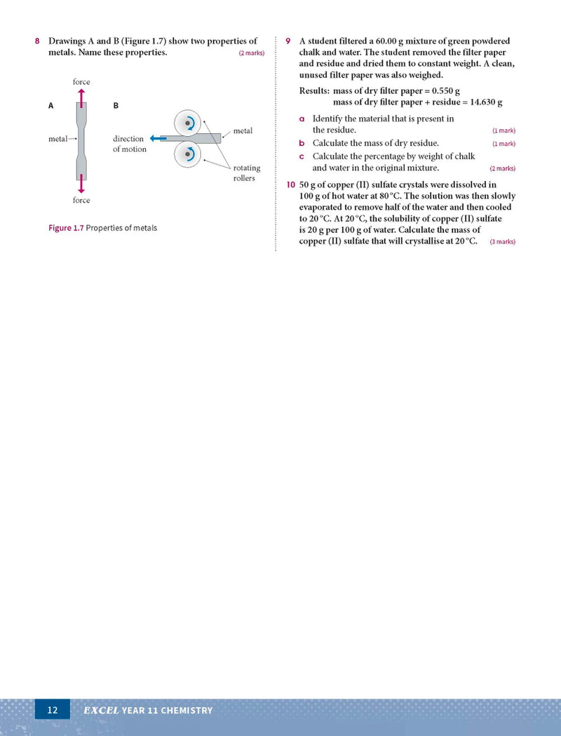 Sample page from the Excel Year 11 Chemistry Study Guide, as shown in the Pascal Press product gallery