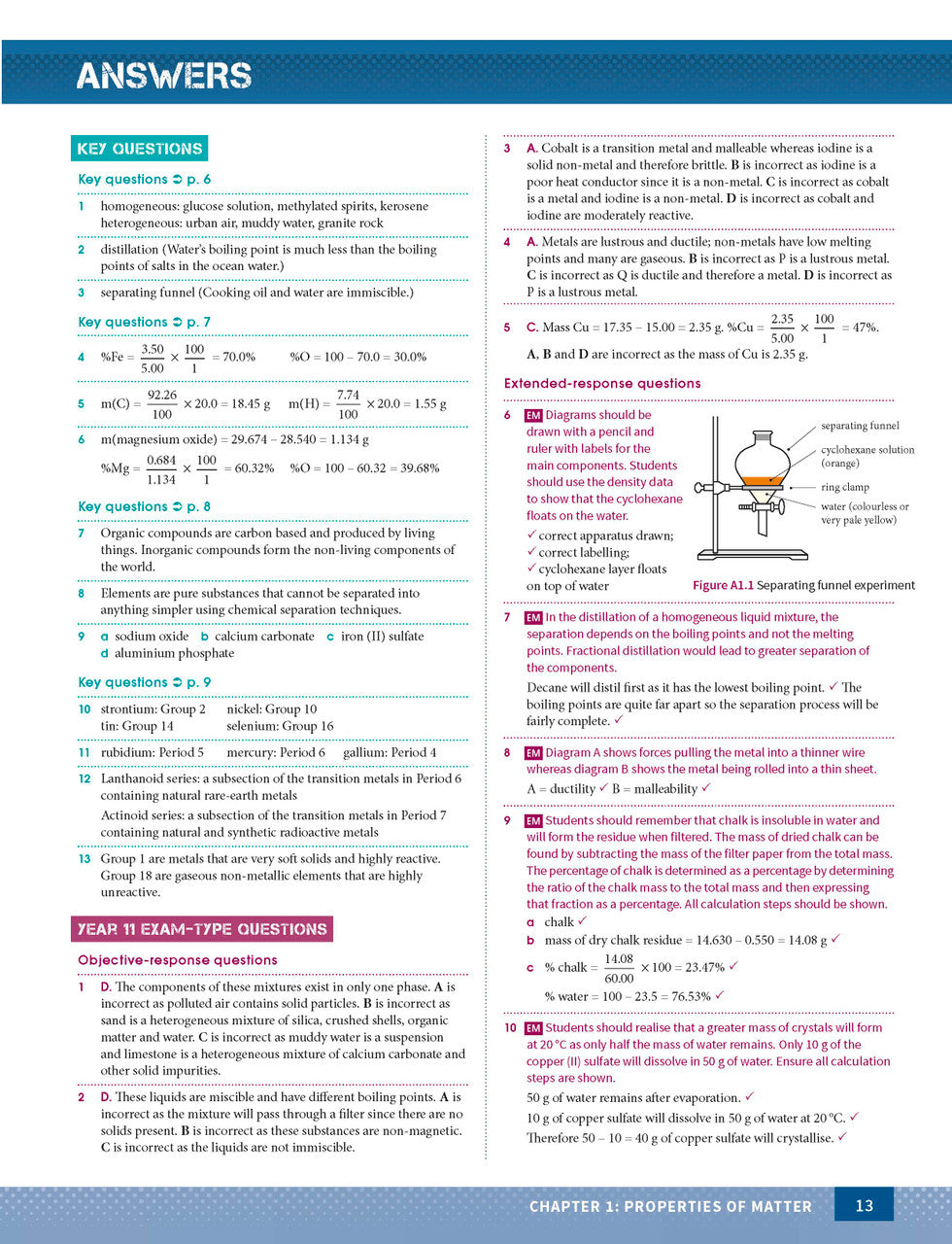 Sample page from the Excel Year 11 Chemistry Study Guide, as shown in the Pascal Press product gallery
