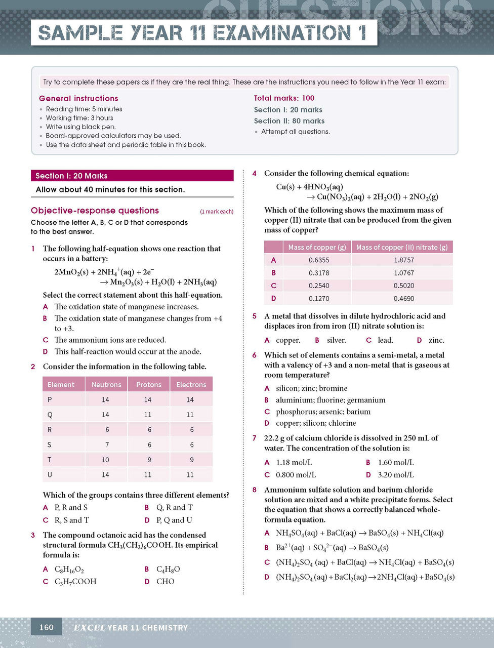 Sample page from the Excel Year 11 Chemistry Study Guide, as shown in the Pascal Press product gallery