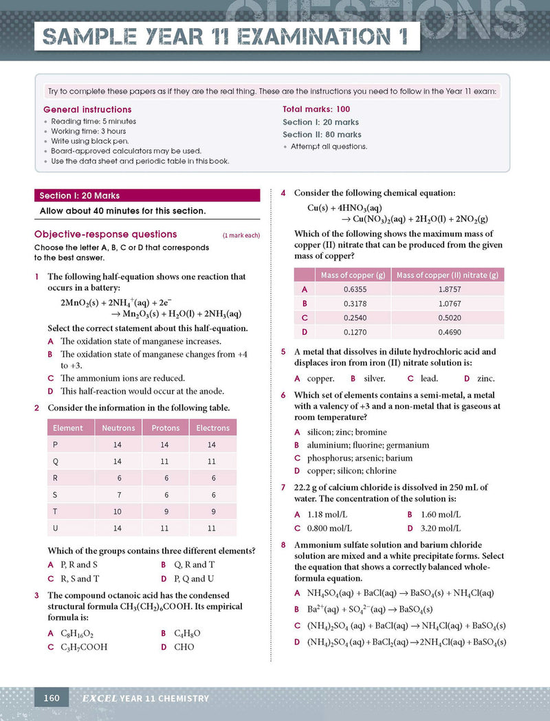 Sample page from the Excel Year 11 Chemistry Study Guide, as shown in the Pascal Press product gallery