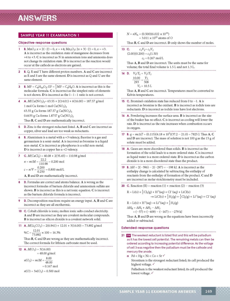 Sample page from the Excel Year 11 Chemistry Study Guide, as shown in the Pascal Press product gallery