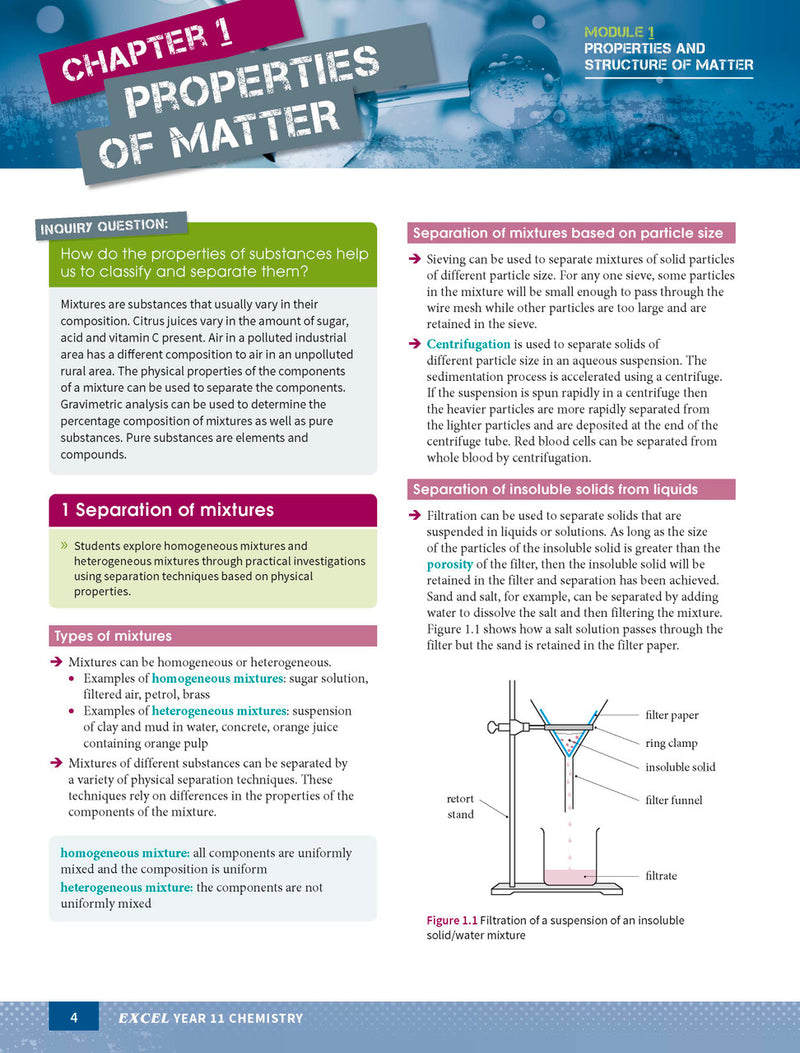 Sample page from the Excel Year 11 Chemistry Study Guide, as shown in the Pascal Press product gallery
