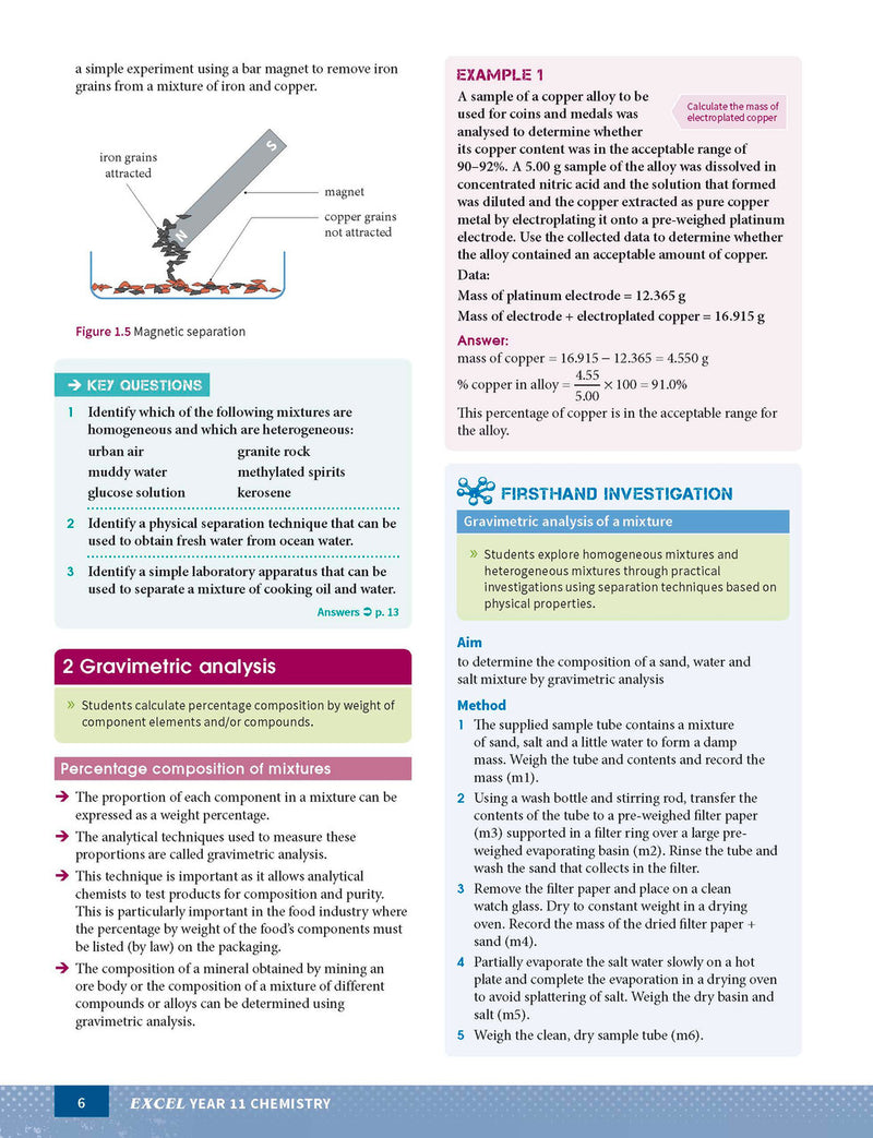 Sample page from the Excel Year 11 Chemistry Study Guide, as shown in the Pascal Press product gallery