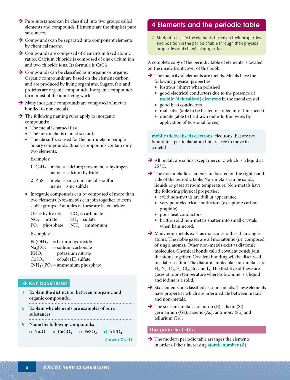 Sample page from the Excel Year 11 Chemistry Study Guide, as shown in the Pascal Press product gallery