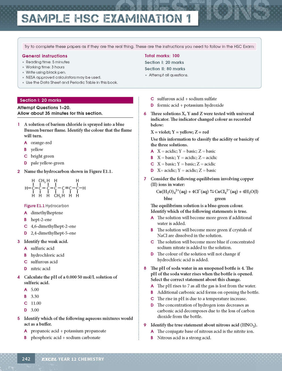 Sample interior page from Excel Year 12 Chemistry Study Guide as shown in the Pascal Press product gallery