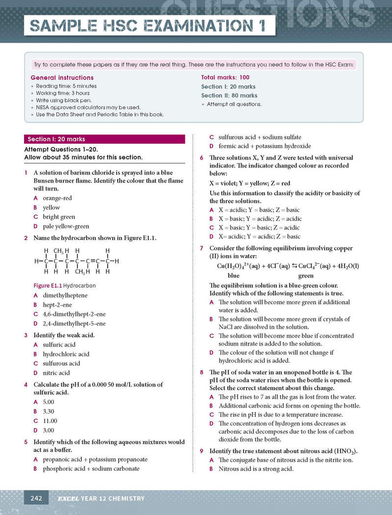 Sample interior page from Excel Year 12 Chemistry Study Guide as shown in the Pascal Press product gallery