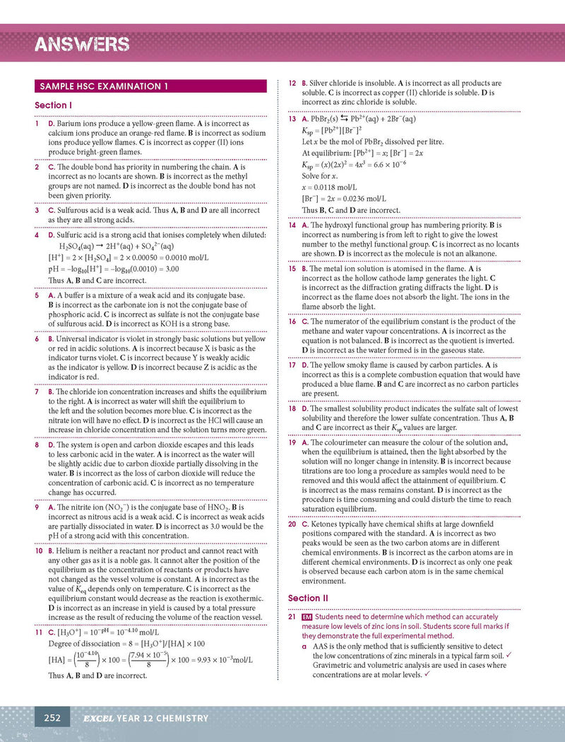 Sample interior page from Excel Year 12 Chemistry Study Guide as shown in the Pascal Press product gallery