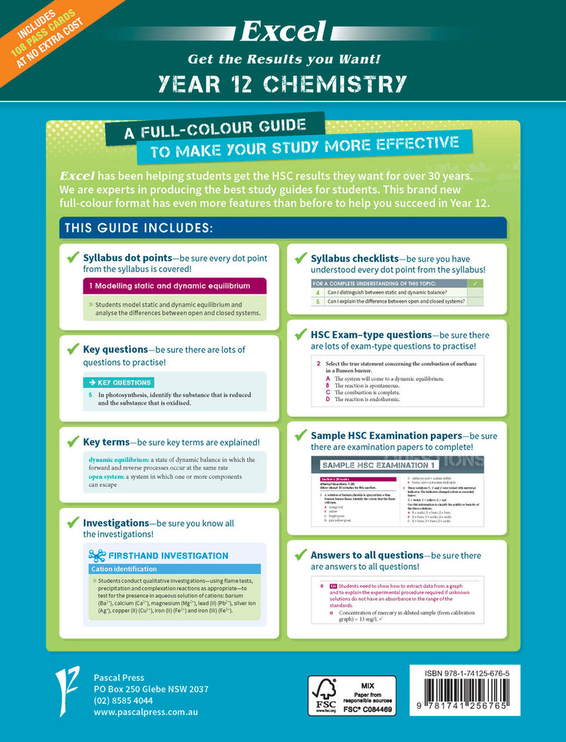 Sample interior page from Excel Year 12 Chemistry Study Guide as shown in the Pascal Press product gallery