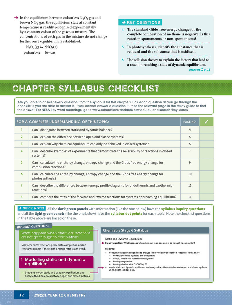 Sample interior page from Excel Year 12 Chemistry Study Guide as shown in the Pascal Press product gallery