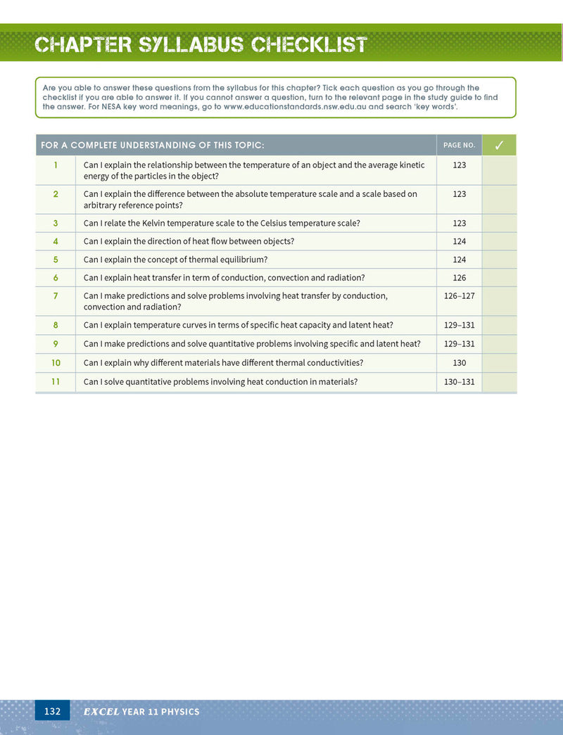 Sample page from the Excel Year 11 Physics Study Guide, as shown in the Pascal Press product gallery