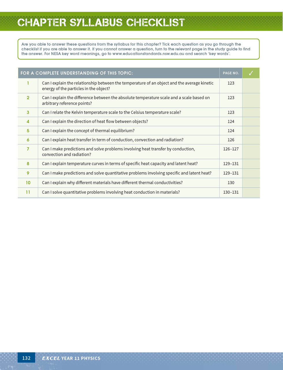 Sample page from the Excel Year 11 Physics Study Guide, as shown in the Pascal Press product gallery
