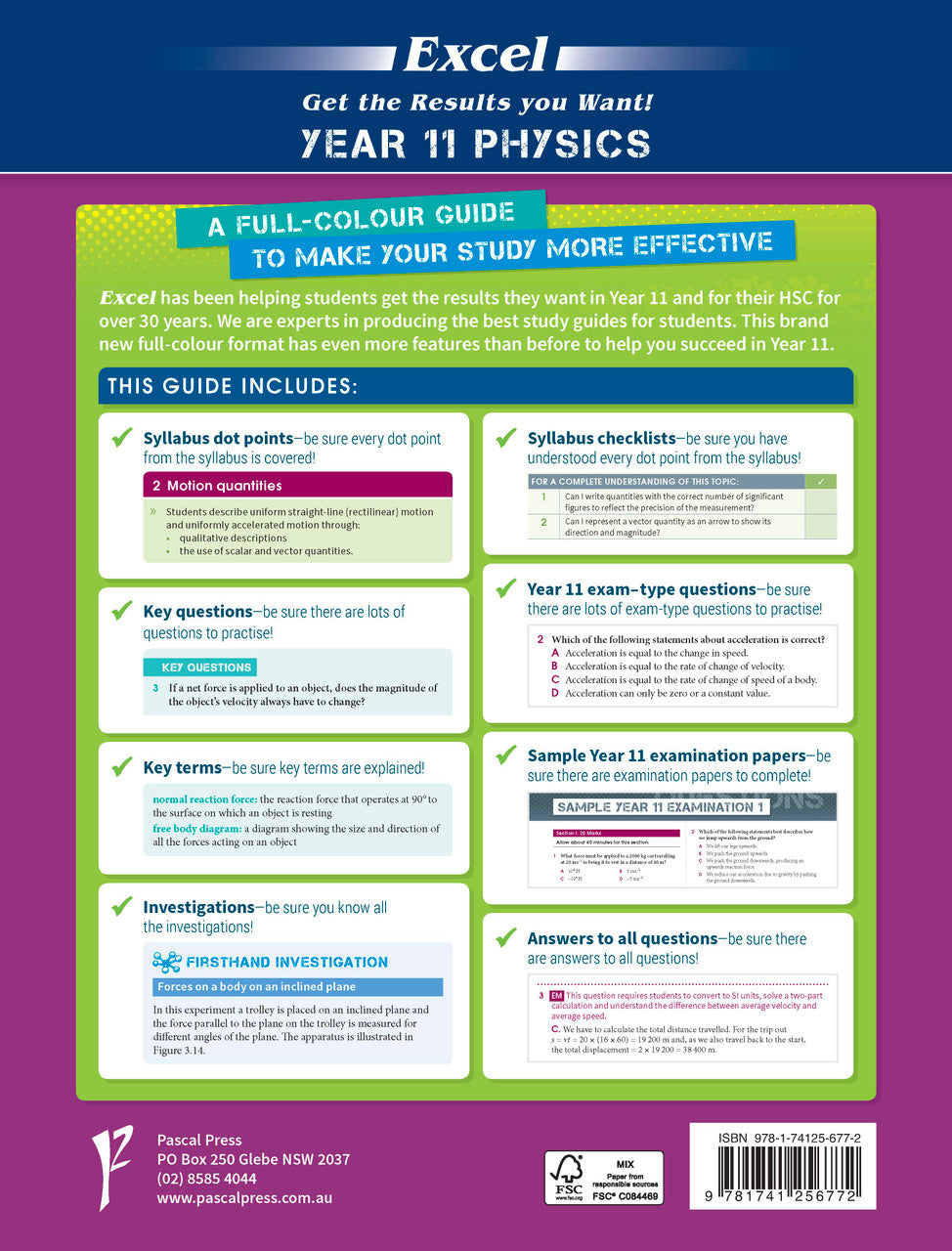 Sample page from the Excel Year 11 Physics Study Guide, as shown in the Pascal Press product gallery