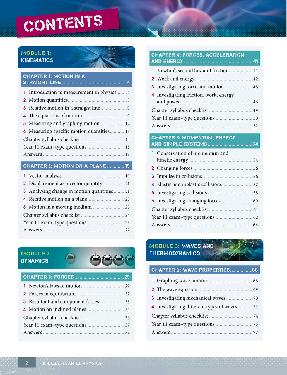 Sample page from the Excel Year 11 Physics Study Guide, as shown in the Pascal Press product gallery