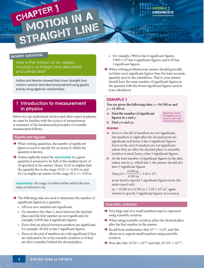 Sample page from the Excel Year 11 Physics Study Guide, as shown in the Pascal Press product gallery