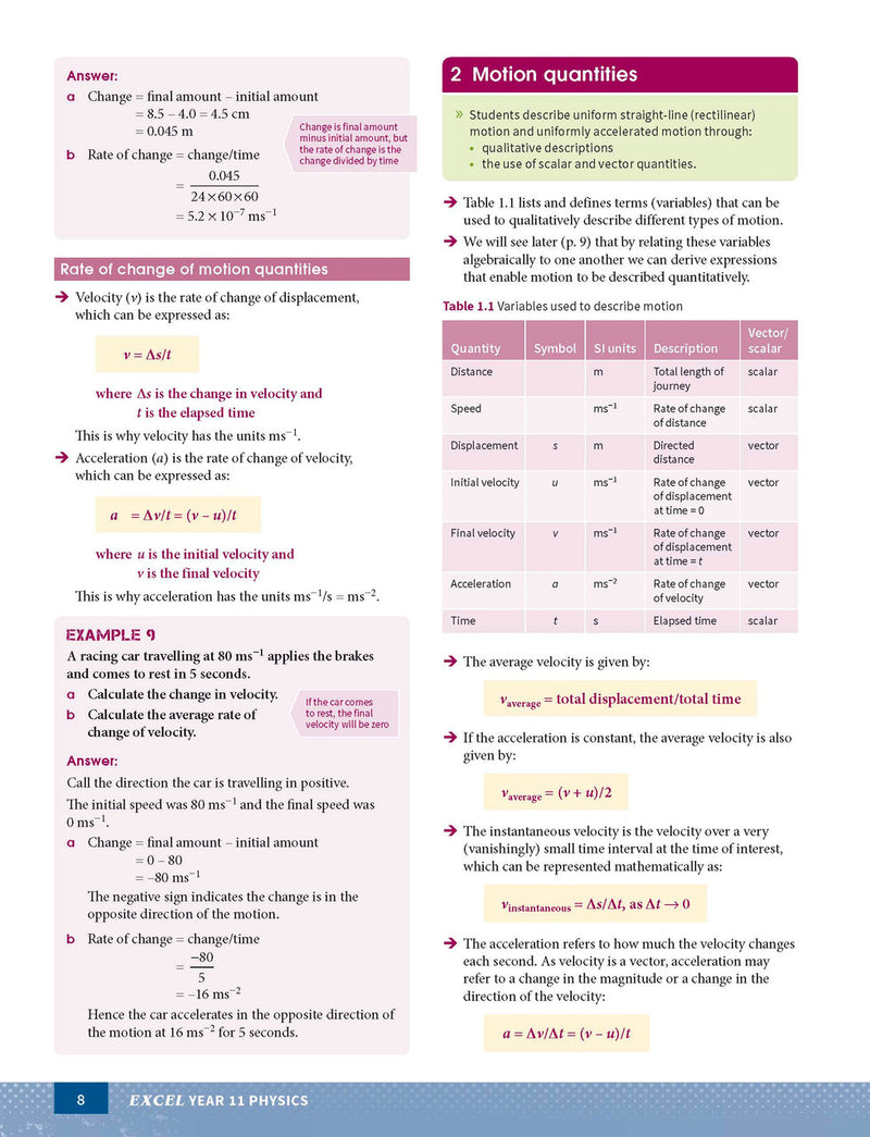 Sample page from the Excel Year 11 Physics Study Guide, as shown in the Pascal Press product gallery