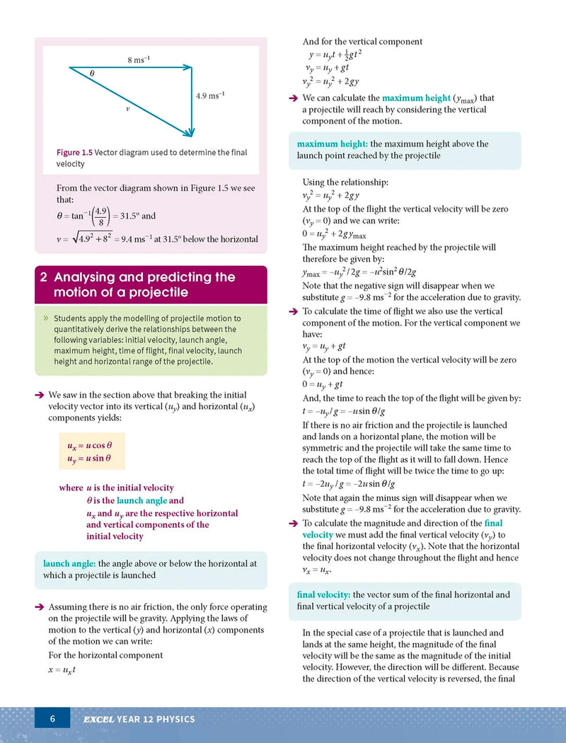 Inside page preview from the Excel Year 12 Physics Study Guide, the fifth sample page in the publisher's gallery