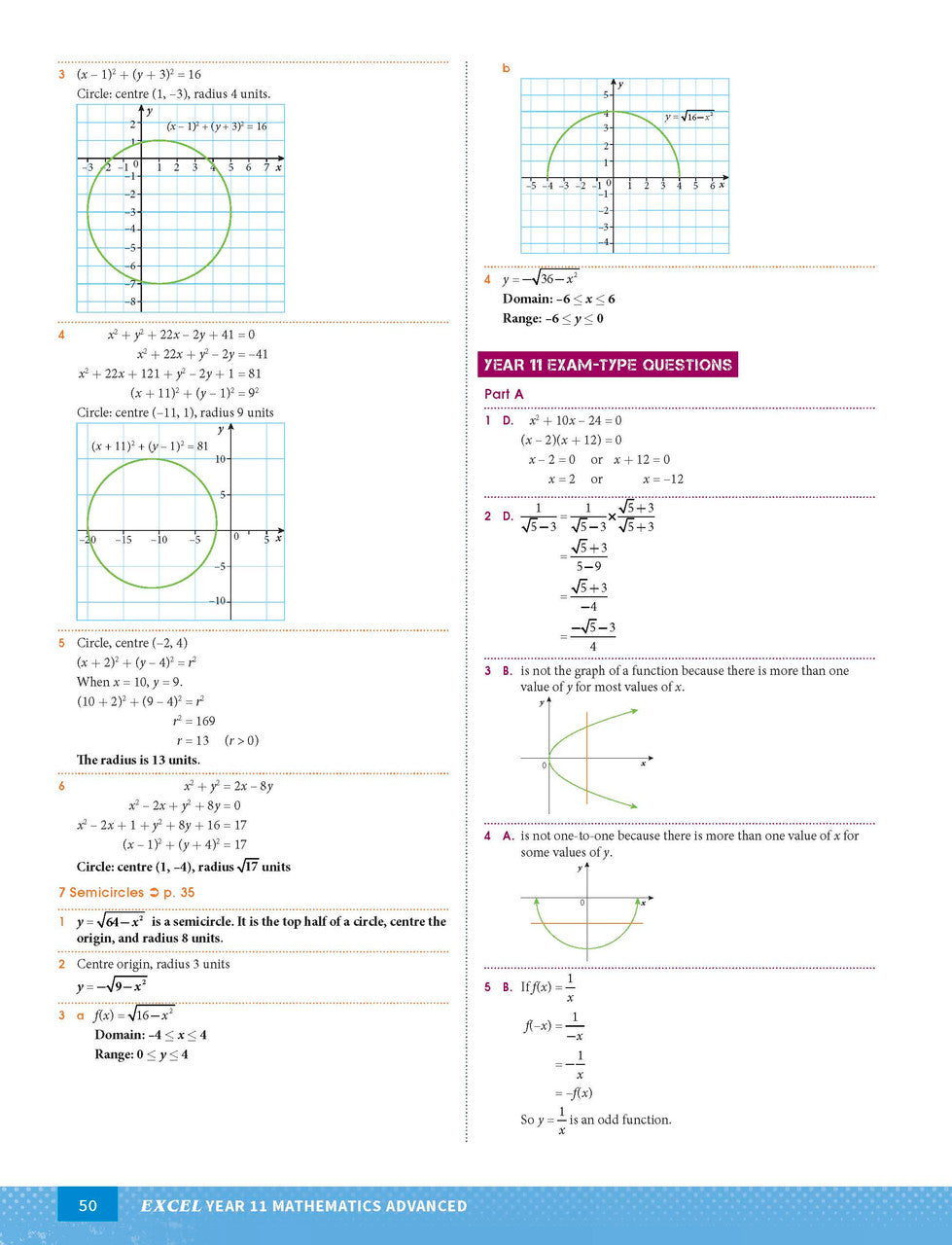 Sample page from the Excel Year 11 Mathematics Advanced Study Guide, as shown in the Pascal Press product gallery