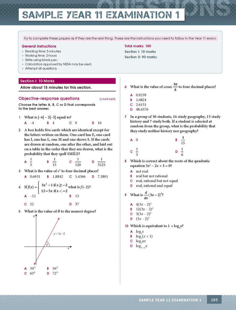 Sample page from the Excel Year 11 Mathematics Advanced Study Guide, as shown in the Pascal Press product gallery