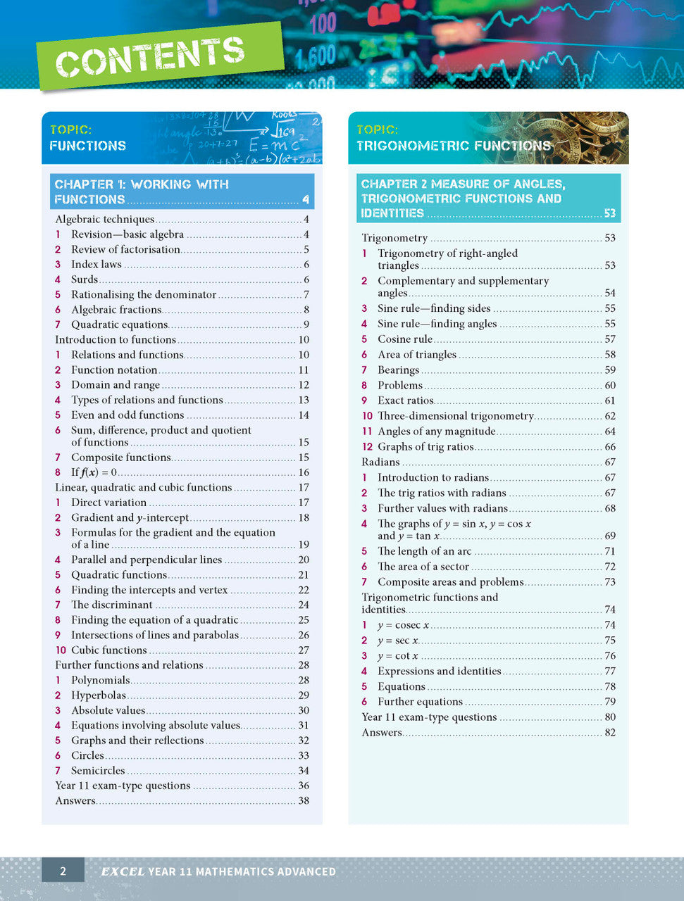 Sample page from the Excel Year 11 Mathematics Advanced Study Guide, as shown in the Pascal Press product gallery