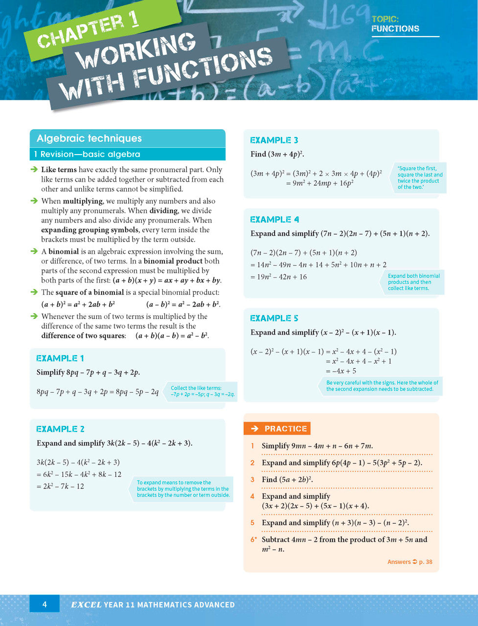 Sample page from the Excel Year 11 Mathematics Advanced Study Guide, as shown in the Pascal Press product gallery