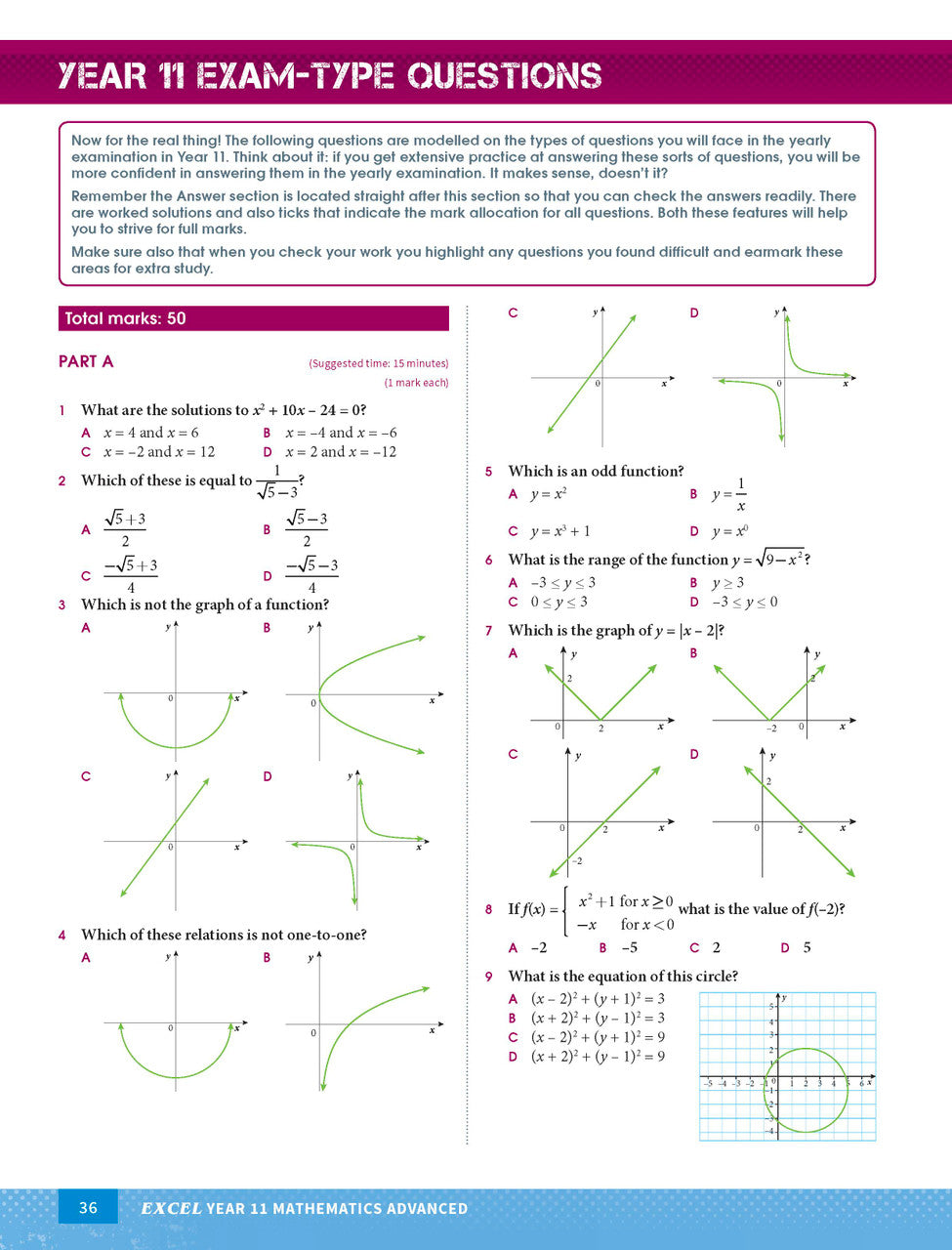 Sample page from the Excel Year 11 Mathematics Advanced Study Guide, as shown in the Pascal Press product gallery