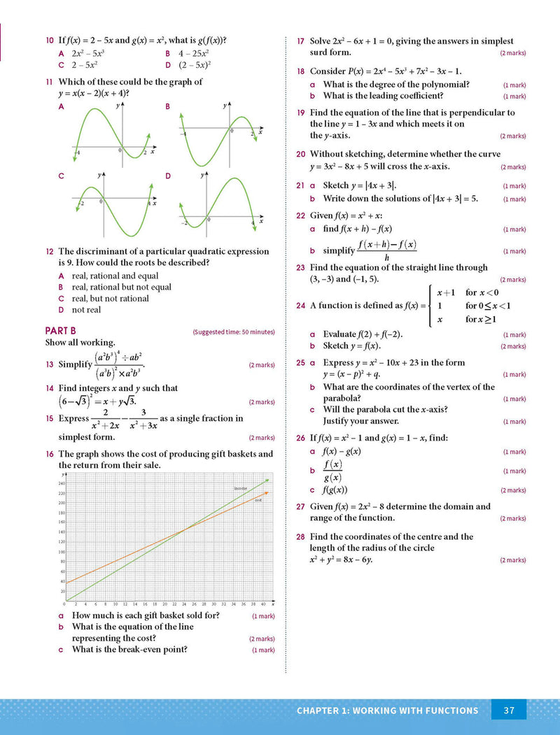Sample page from the Excel Year 11 Mathematics Advanced Study Guide, as shown in the Pascal Press product gallery