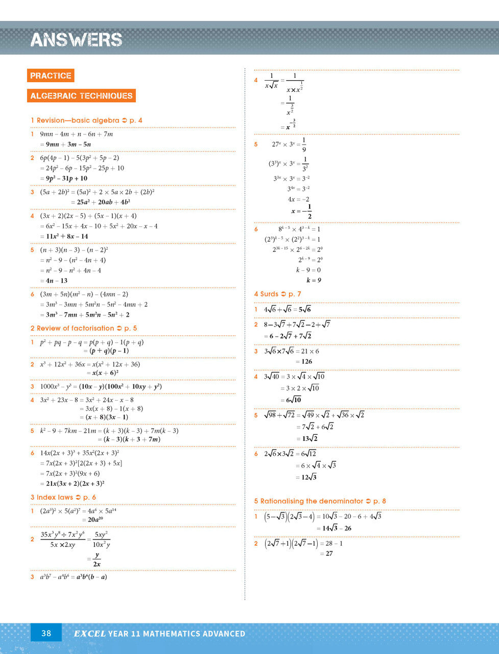 Sample page from the Excel Year 11 Mathematics Advanced Study Guide, as shown in the Pascal Press product gallery
