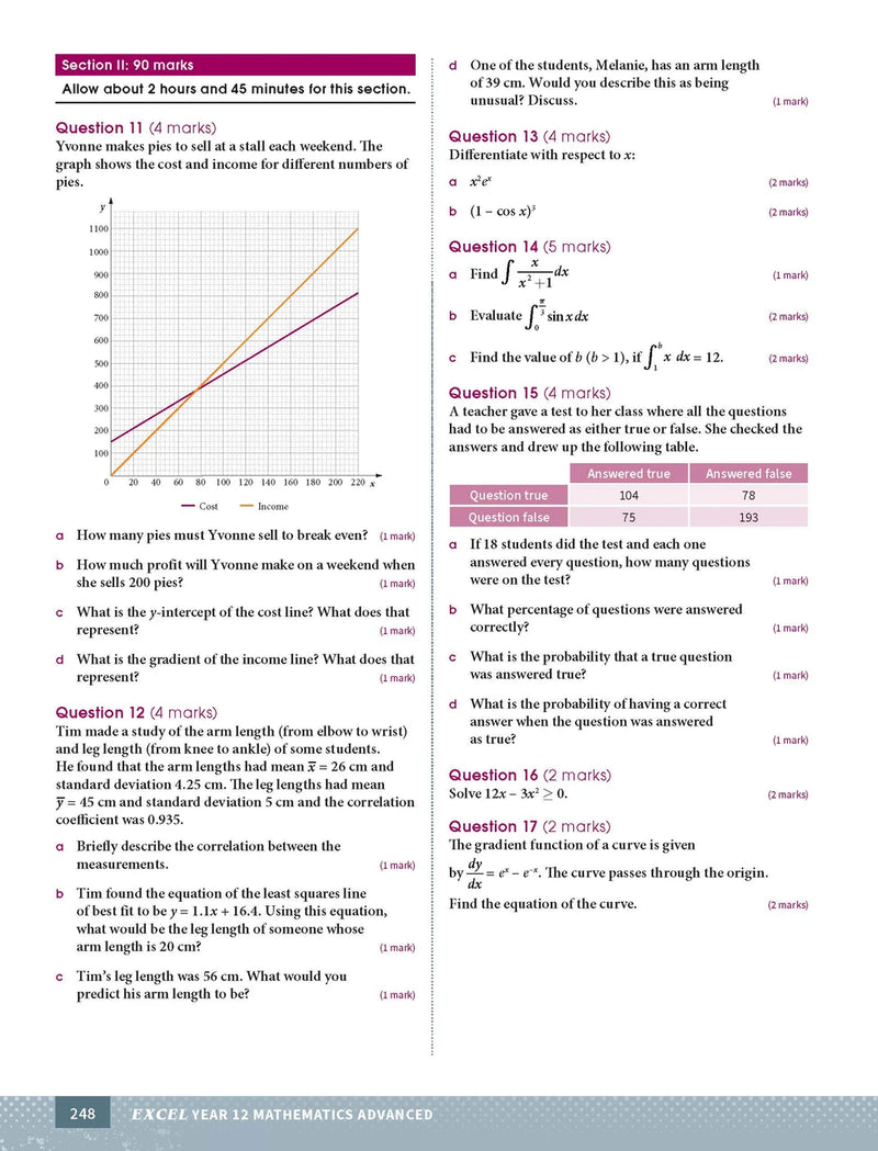 Sample interior page from Excel Year 12 Mathematics Advanced as shown in the Pascal Press product gallery
