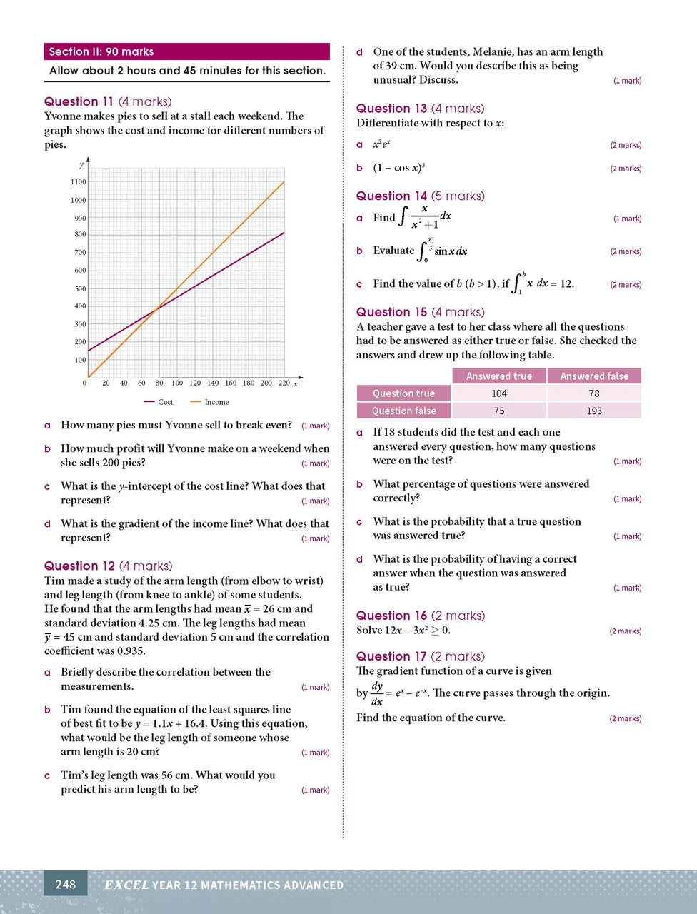 Sample interior page from Excel Year 12 Mathematics Advanced as shown in the Pascal Press product gallery
