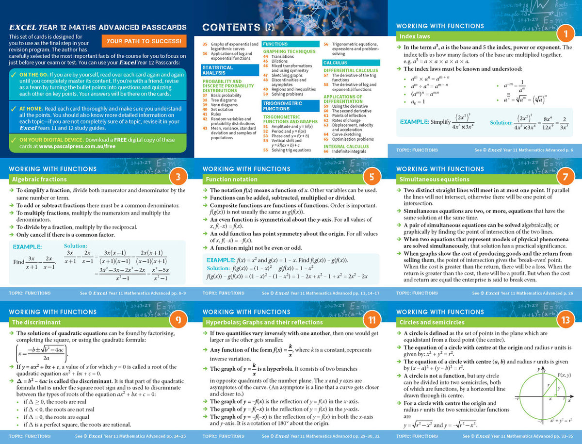 Study card image from the Pascal Press gallery for Excel Year 12 Mathematics Advanced