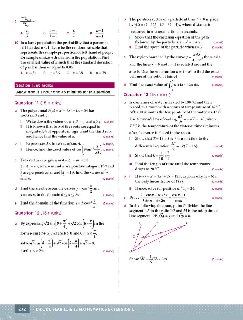 Sample interior page from Excel Year 11 and 12 Mathematics Extension 1 as shown in the Pascal Press product gallery