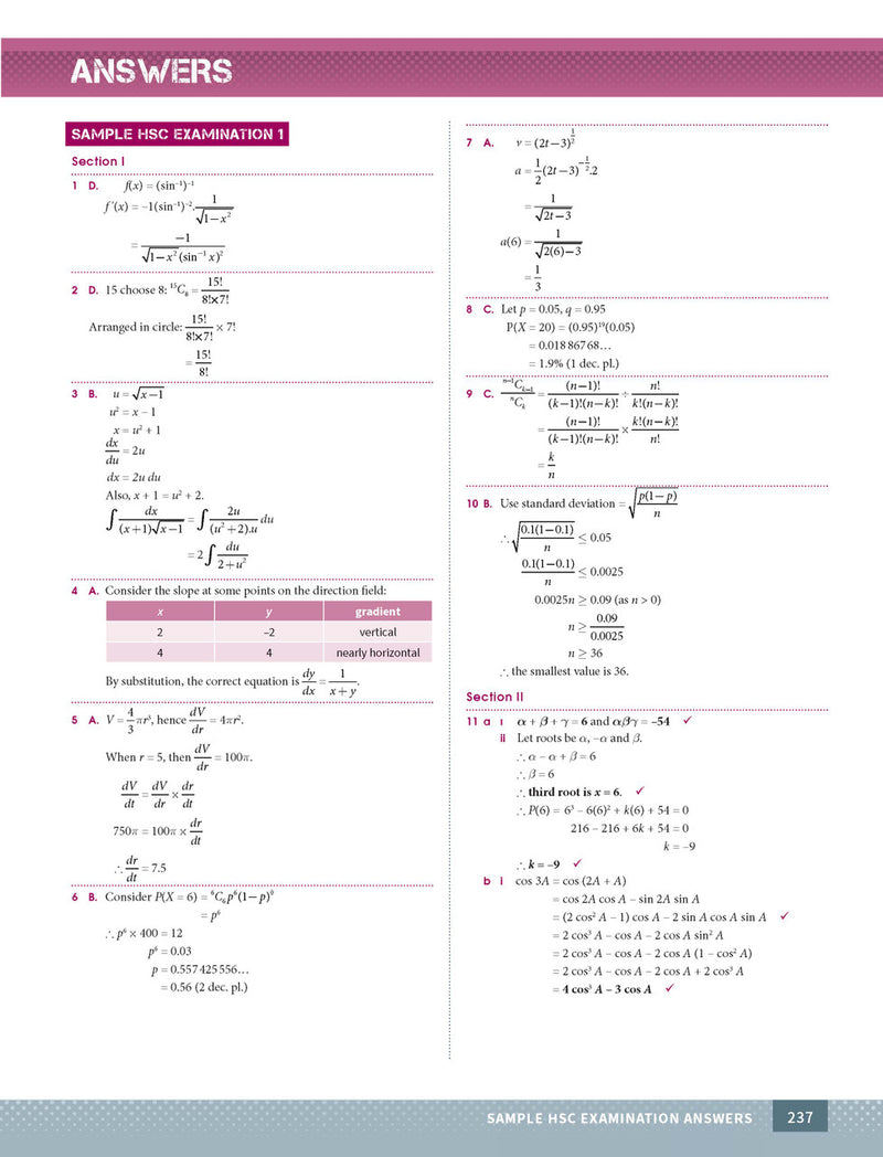 Sample interior page from Excel Year 11 and 12 Mathematics Extension 1 as shown in the Pascal Press product gallery