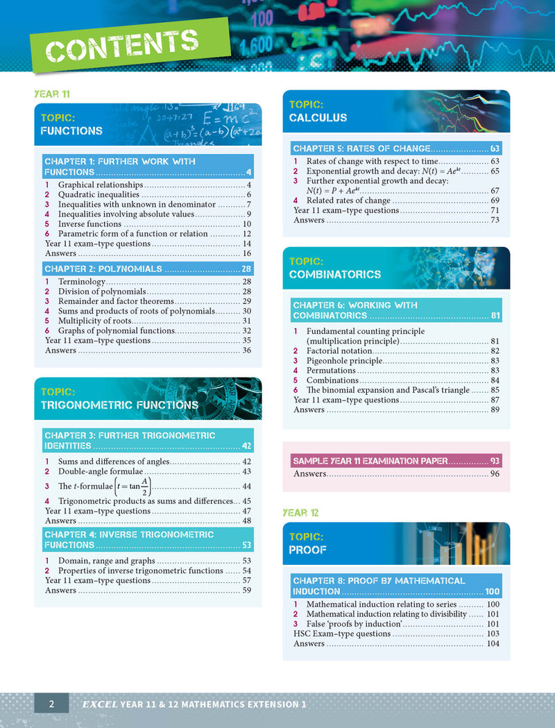 Sample interior page from Excel Year 11 and 12 Mathematics Extension 1 as shown in the Pascal Press product gallery