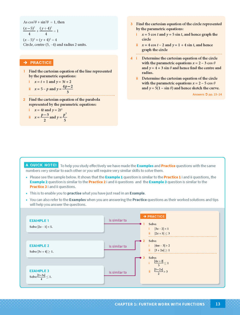 Sample interior page from Excel Year 11 and 12 Mathematics Extension 1 as shown in the Pascal Press product gallery