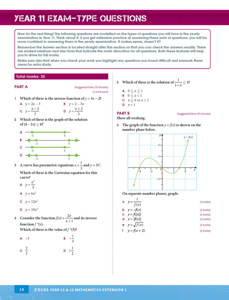 Sample interior page from Excel Year 11 and 12 Mathematics Extension 1 as shown in the Pascal Press product gallery