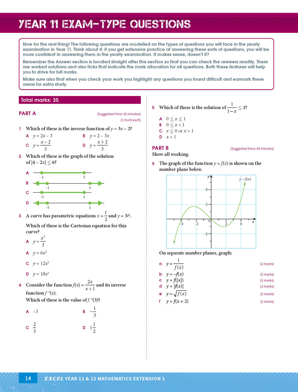 Sample interior page from Excel Year 11 and 12 Mathematics Extension 1 as shown in the Pascal Press product gallery