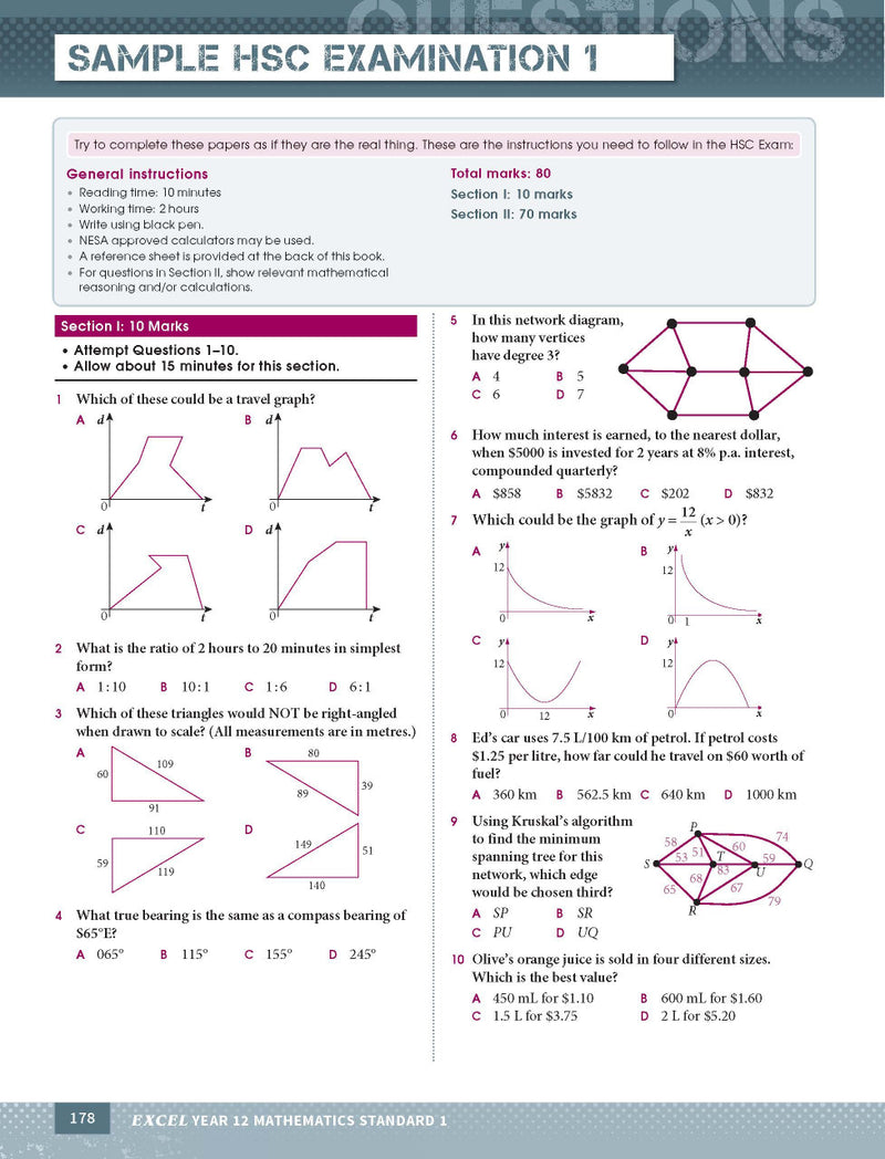 Sample interior page from Excel Year 12 Mathematics Standard 1 Study Guide as shown in the Pascal Press product gallery