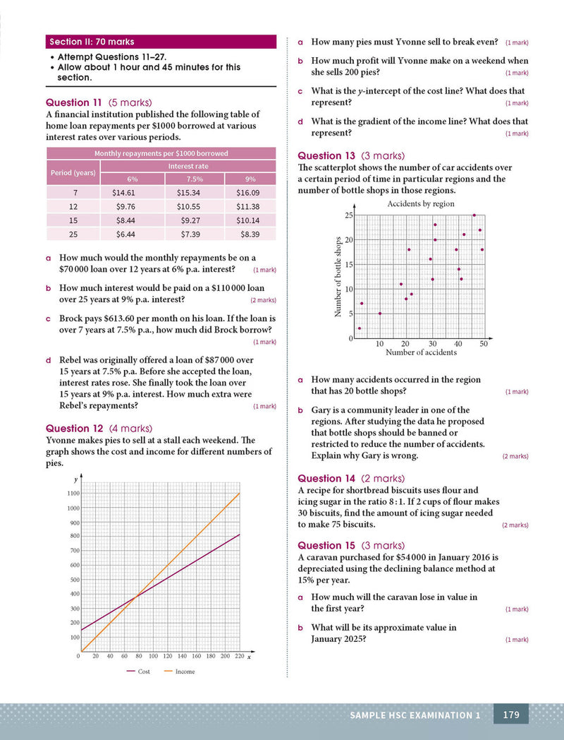 Sample interior page from Excel Year 12 Mathematics Standard 1 Study Guide as shown in the Pascal Press product gallery