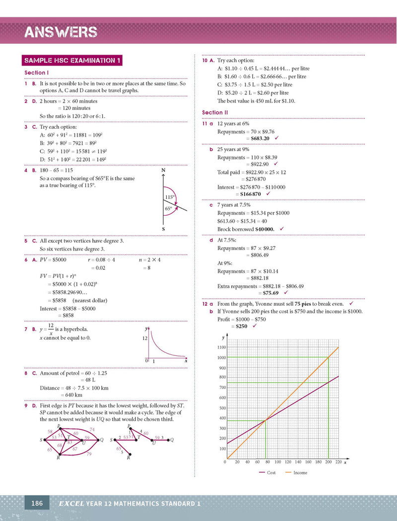 Sample interior page from Excel Year 12 Mathematics Standard 1 Study Guide as shown in the Pascal Press product gallery
