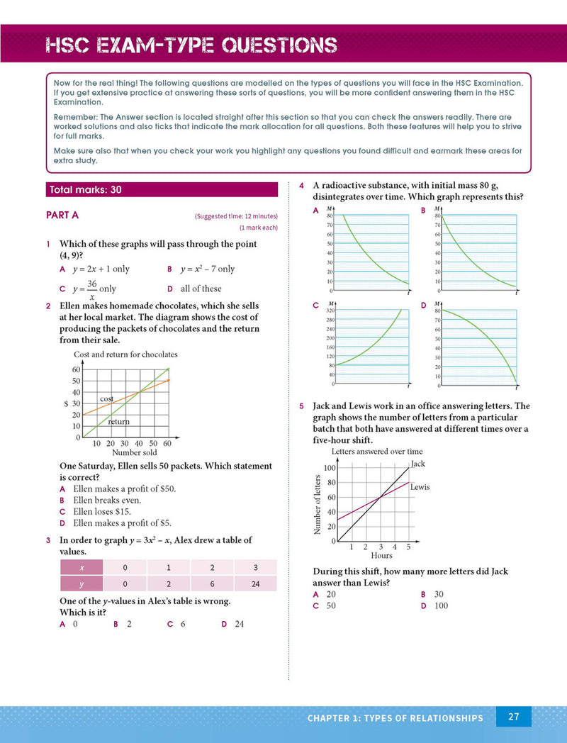 Sample interior page from Excel Year 12 Mathematics Standard 1 Study Guide as shown in the Pascal Press product gallery