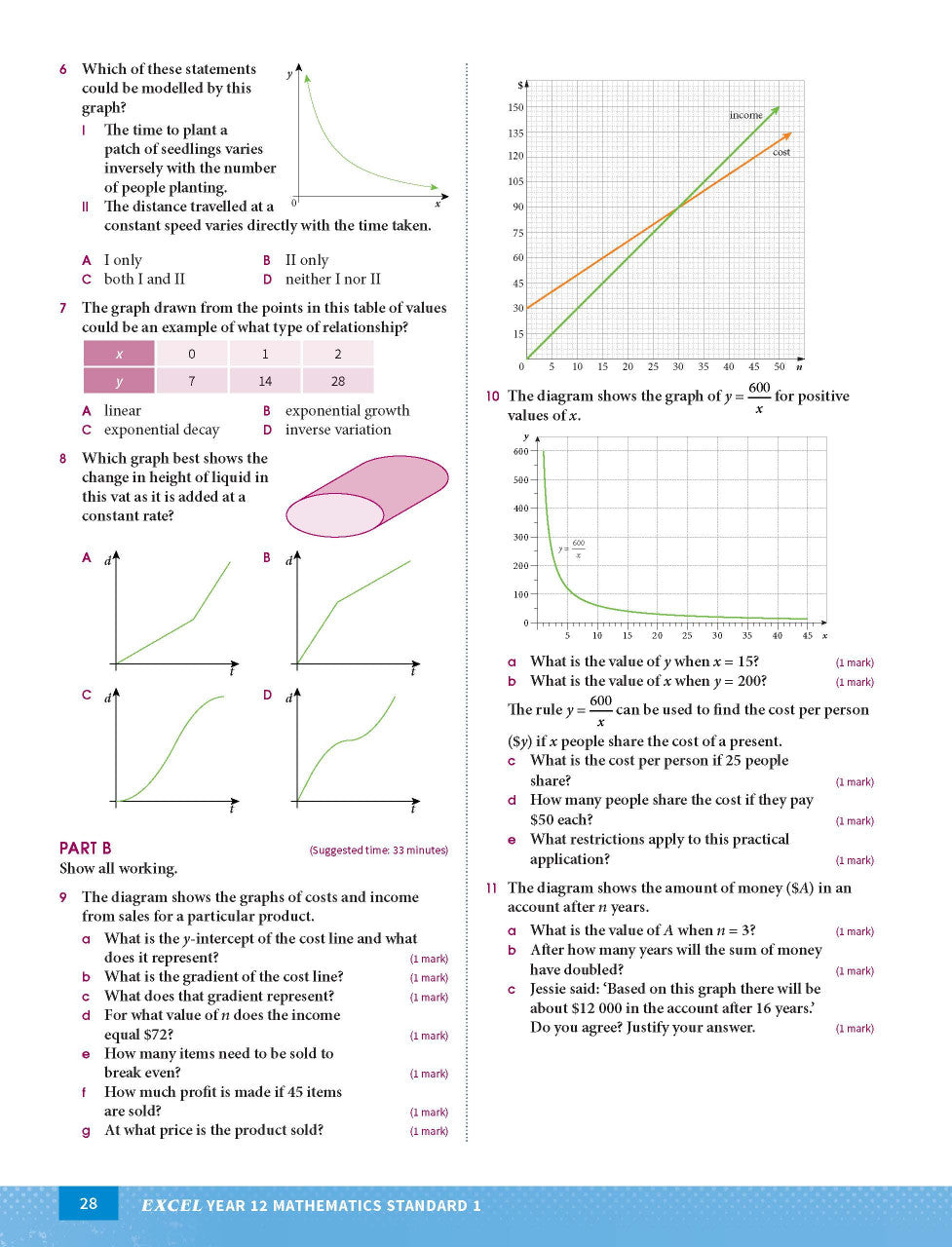 Sample interior page from Excel Year 12 Mathematics Standard 1 Study Guide as shown in the Pascal Press product gallery