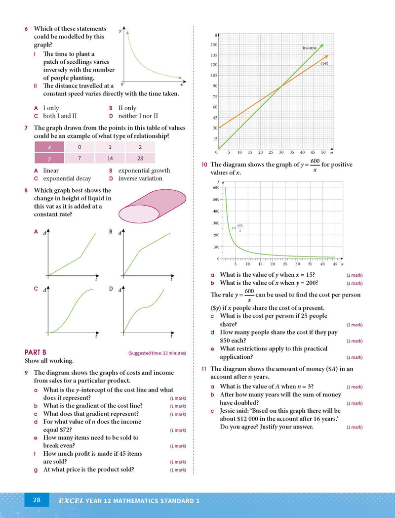 Sample interior page from Excel Year 12 Mathematics Standard 1 Study Guide as shown in the Pascal Press product gallery