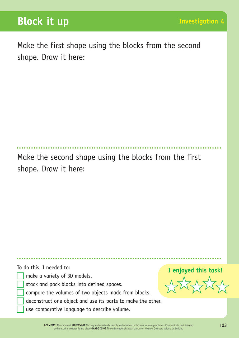 Sample inside page from the NSW Targeting Maths Kindergarten 2023 Curriculum Edition workbook, taken from the publisher product gallery