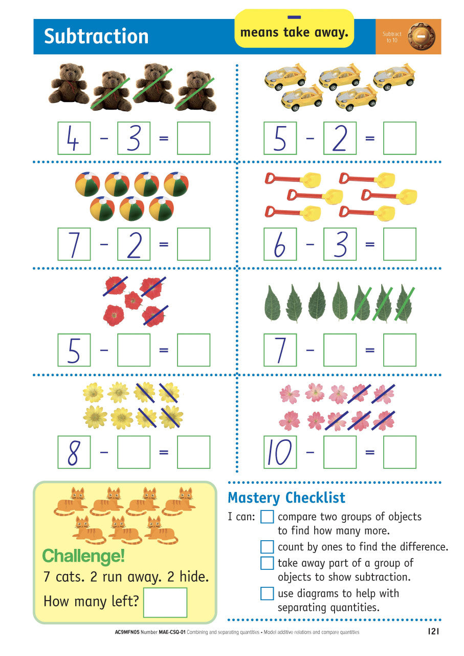Sample inside page from the NSW Targeting Maths Kindergarten 2023 Curriculum Edition workbook, taken from the publisher product gallery