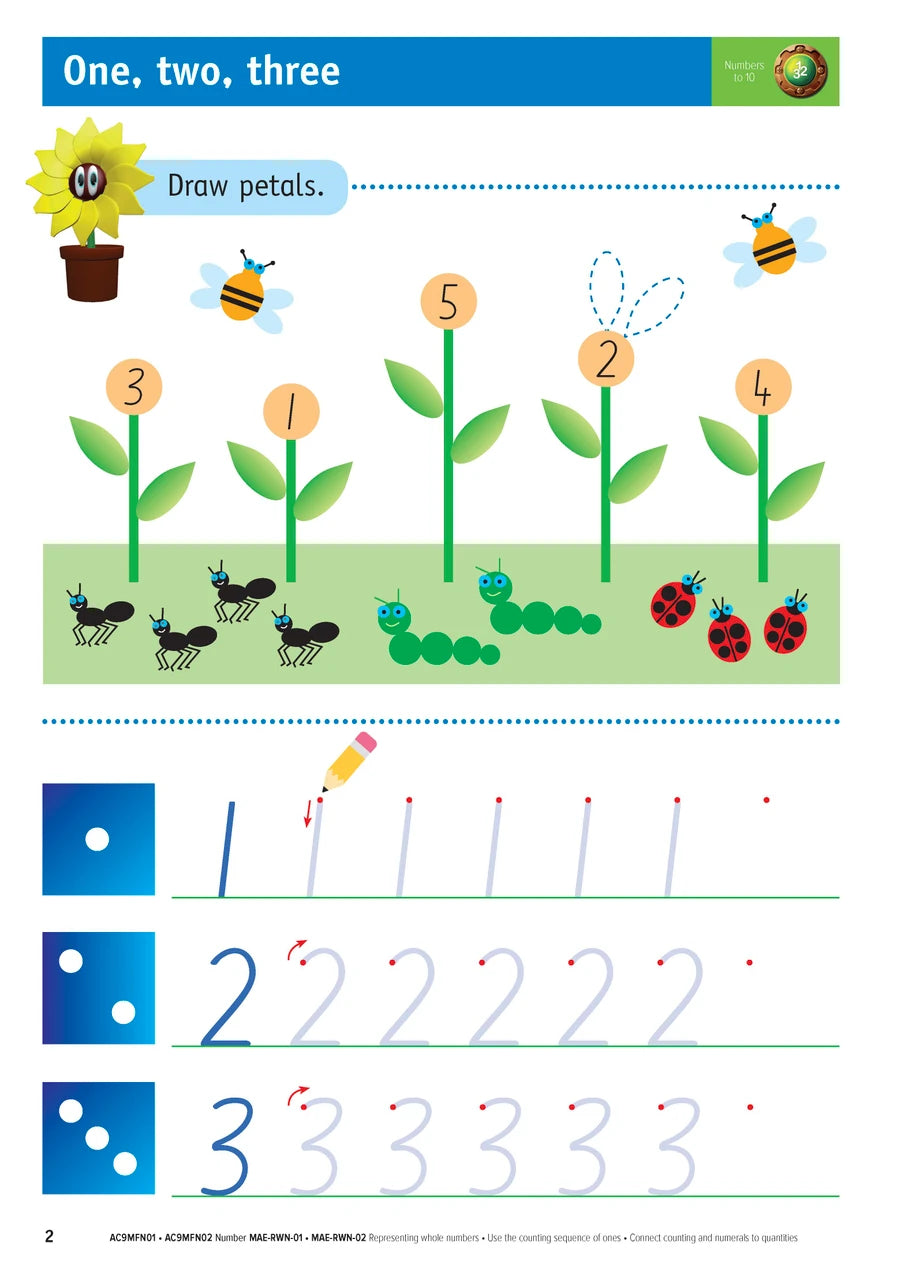 Sample inside page from the NSW Targeting Maths Kindergarten 2023 Curriculum Edition workbook, taken from the publisher product gallery