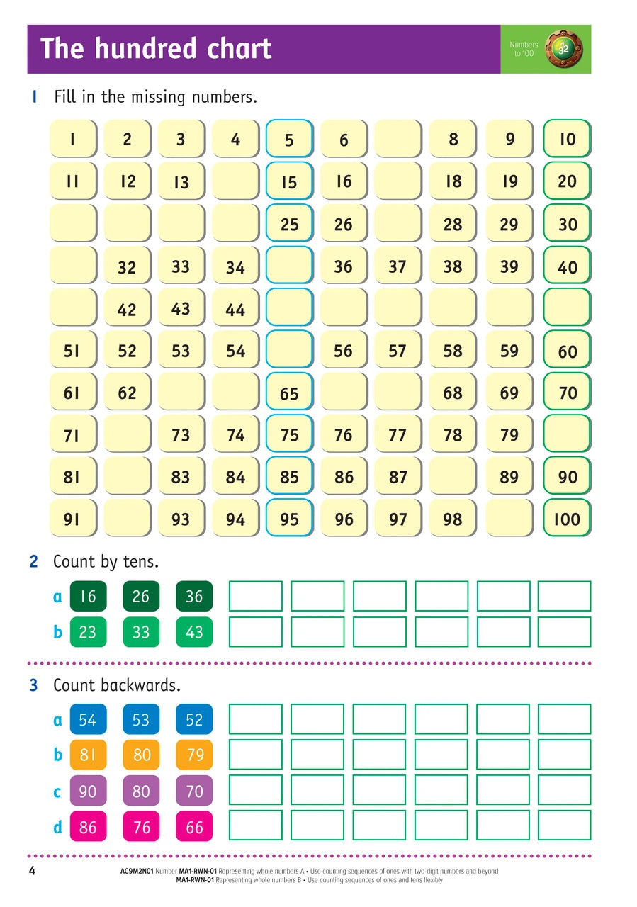 Sample inside page from the NSW Targeting Maths Year 2 2023 Curriculum Edition workbook, taken from the publisher product gallery