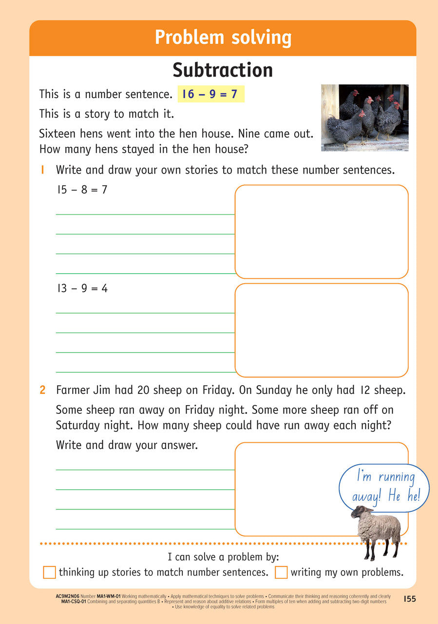 Sample inside page from the NSW Targeting Maths Year 2 2023 Curriculum Edition workbook, taken from the publisher product gallery