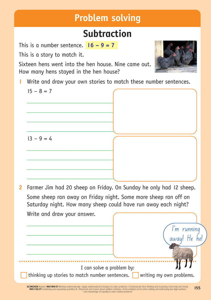 Sample inside page from the NSW Targeting Maths Year 2 2023 Curriculum Edition workbook, taken from the publisher product gallery