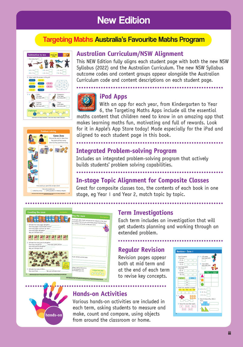 Sample inside page from the NSW Targeting Maths Year 2 2023 Curriculum Edition workbook, taken from the publisher product gallery